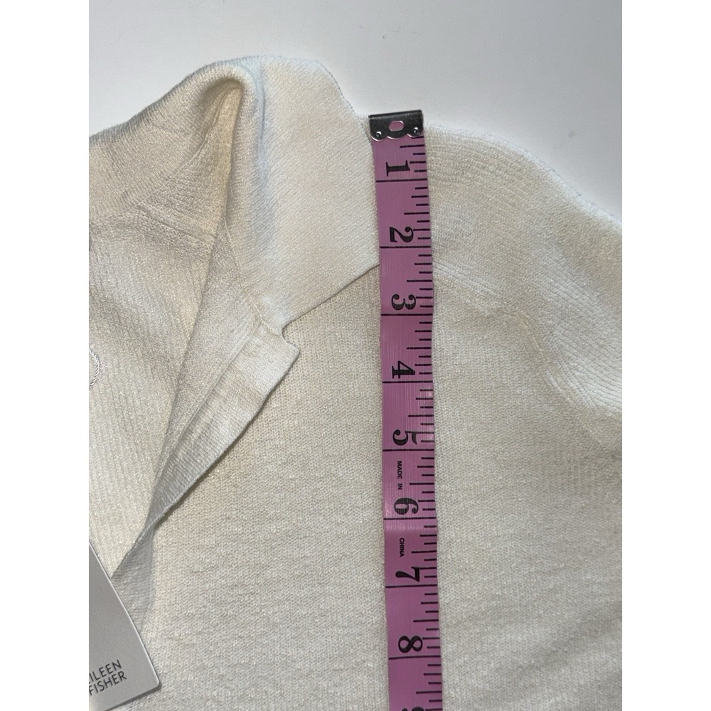 Eileen Fisher Linen Crepe Stretch Top Boxy Ivory Cream Classic Collar Texture M - Picture 15 of 16